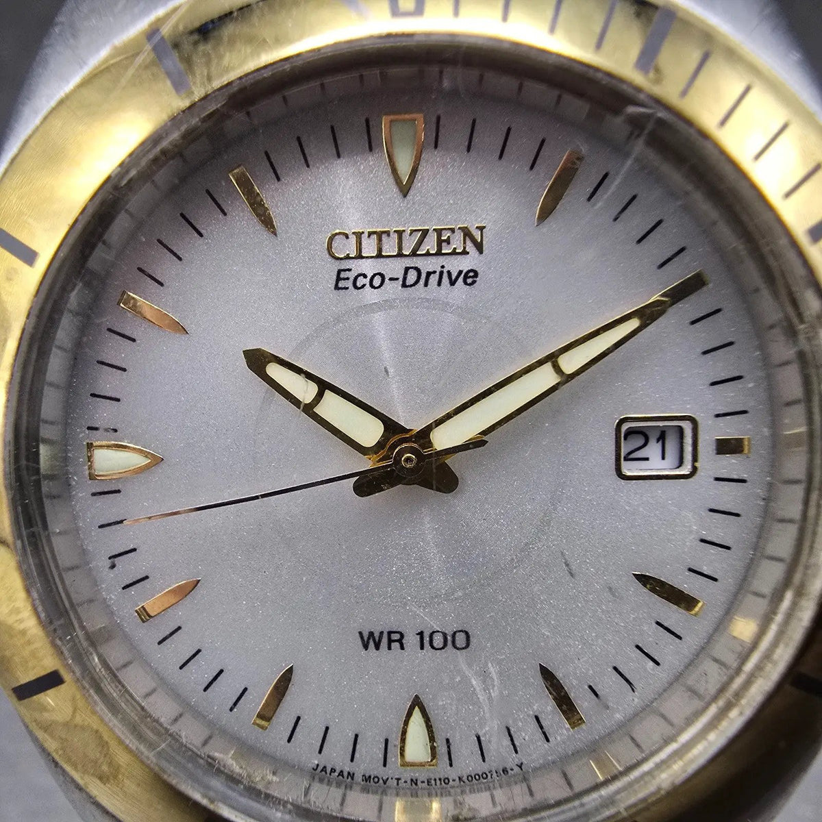 Citizen Eco-Drive Watch Men 38mm White Dial Two Tone Date E110-K000378 PARTS2