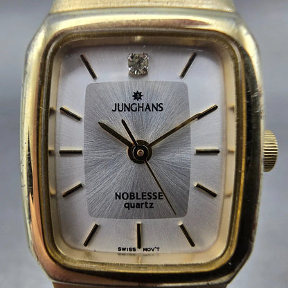 Junghans Noblesse Watch Women 19mm Silver Dial Gold Tone Rectangle New Battery1
