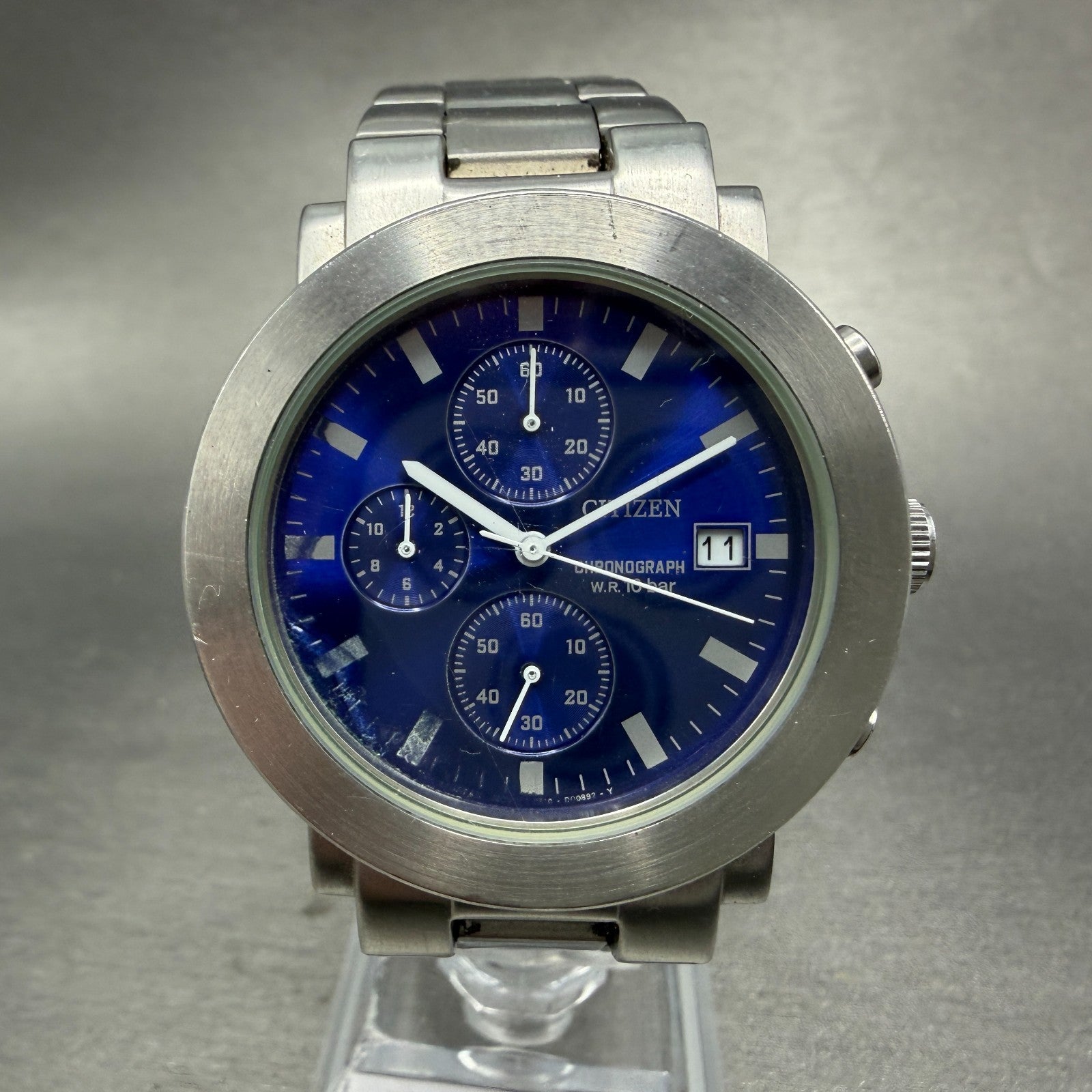Citizen Chronograph Watch Men 37mm Blue Dial Silver Tone Round 0510-F75438 PARTS0