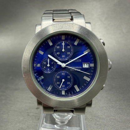 Citizen Chronograph Watch Men 37mm Blue Dial Silver Tone Round 0510-F75438 PARTS0