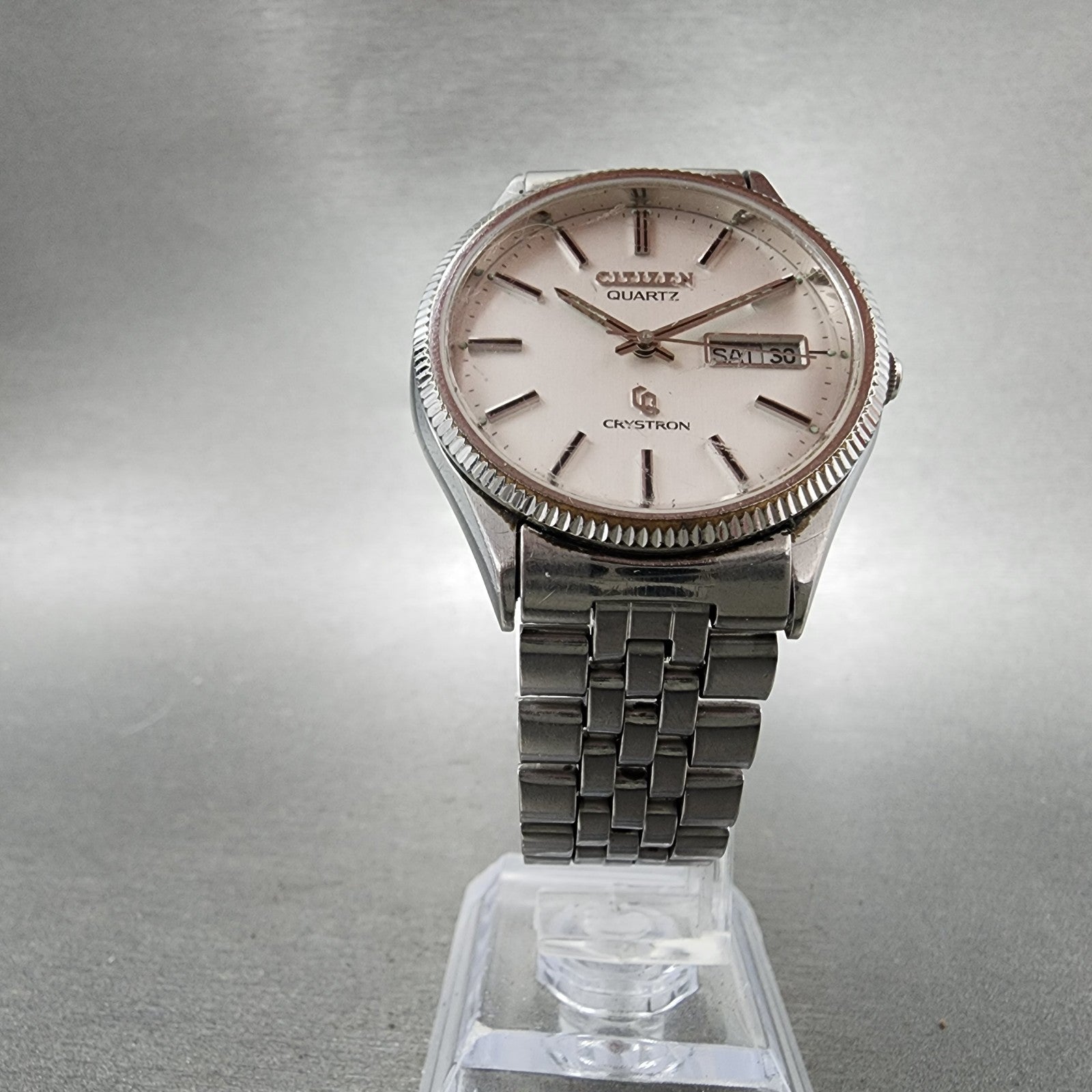 Citizen Crystron Watch Men 36mm White Dial Steel Daydate 4280491 PARTS6