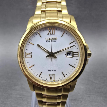 Citizen Eco-Drive Watch Women 28mm White Dial Gold Tone Date EW1912-51A Works0