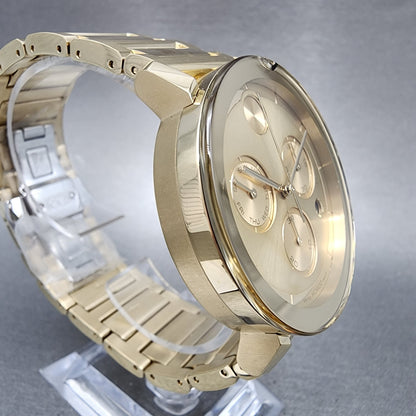 Movado Bold Evolution Chronograph Watch Men 42mm Gold Dial Gold Tone Date CHIP3
