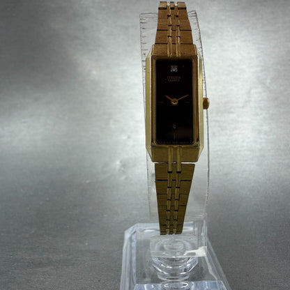 Citizen CQ Tank Watch Women 13mm Black Dial Gold Tone 5421-618523 New Battery5