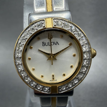 Bulova Watch Women 21mm White Dial Two Tone Crystal Bezel 98X000 New Battery1