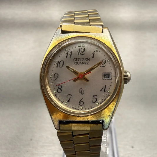 Citizen CQ Watch Women 24mm Silver Dial Gold Tone Date Round 2010-891252 New Bat0