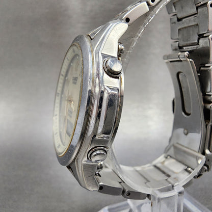 Casio Lineage Watch Men 41mm White Dial Silver Tone Analog Digital Solar Runs2