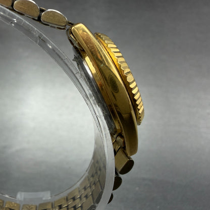 Seiko Watch Women 25mm Gold Dial Gold Tone Daydate Round 7N83-0041 New Battery S3