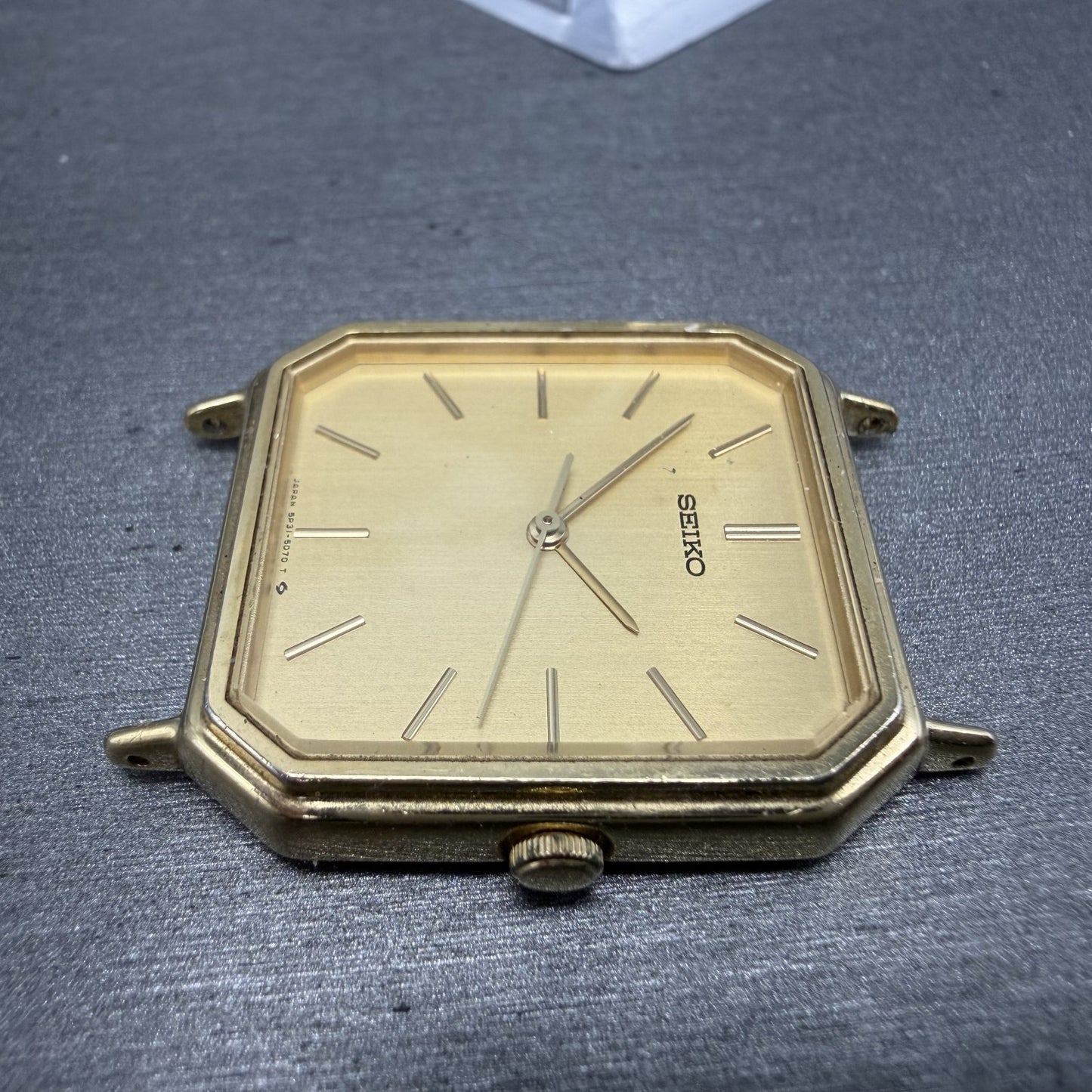 Seiko Watch Men 28mm Champagne Dial Gold Tone Octagon 5P31-5C50 New Battery5
