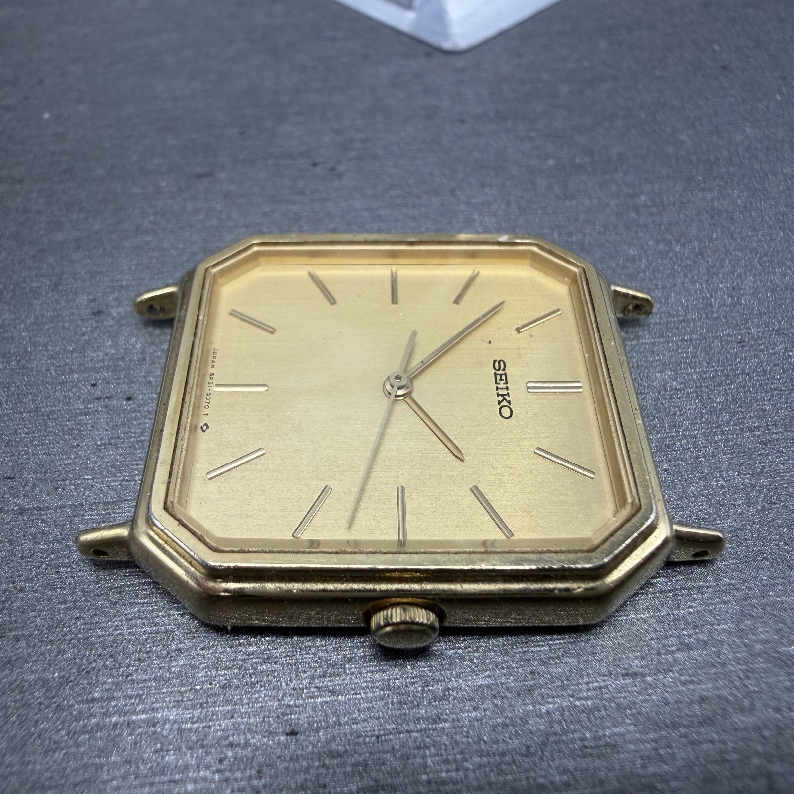Seiko Watch Men 28mm Champagne Dial Gold Tone Octagon 5P31-5C50 New Battery5