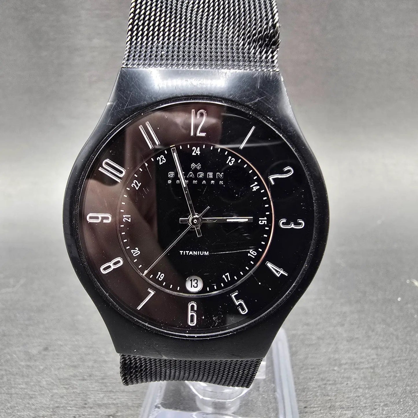 Skagen Watch Men 37mm Black Dial Black Tone Date Round 233XLTMB PARTS NO CROWN0