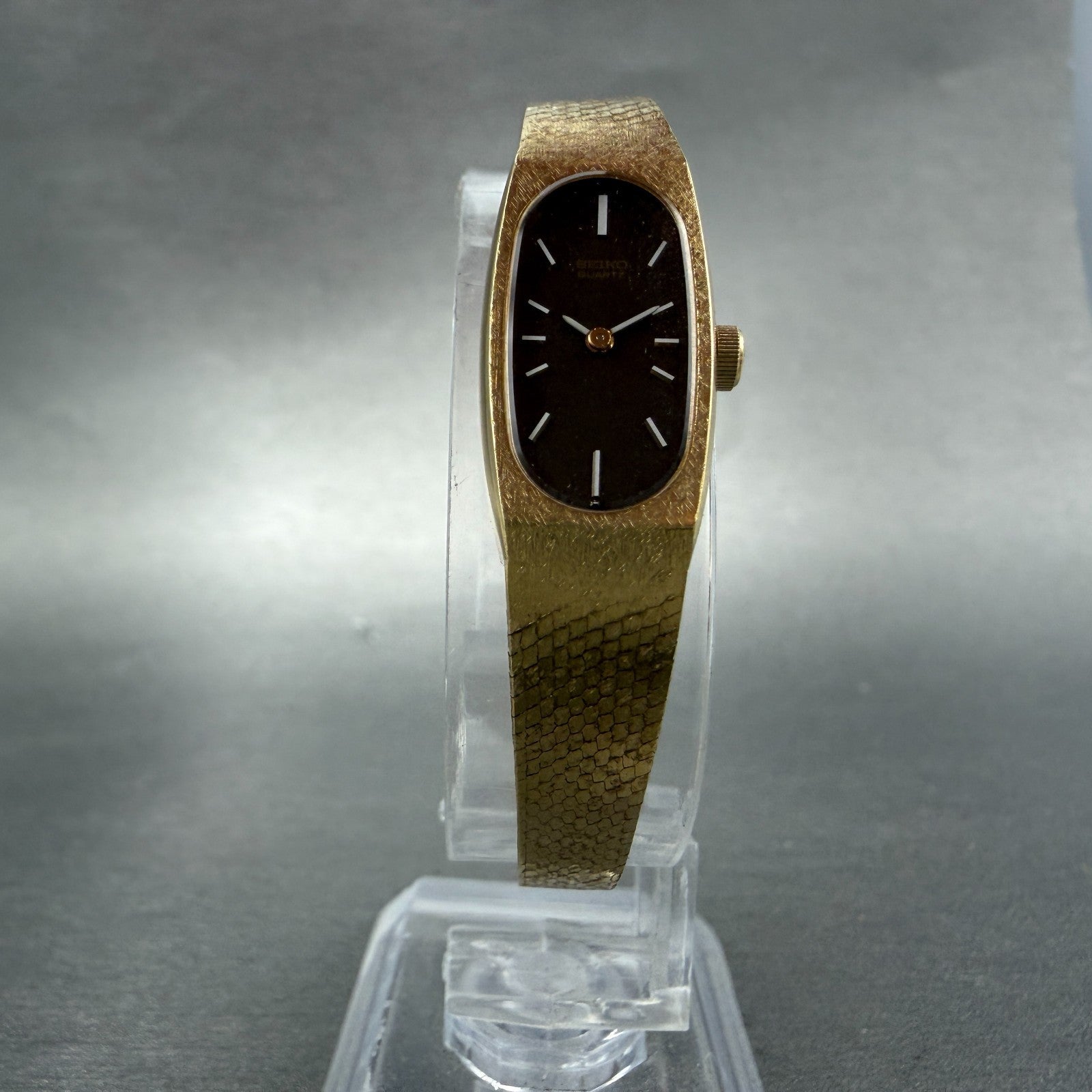 Seiko Tank Watch Women 13mm Brown Dial Gold Tone Oval 1320-5009 New Battery BZQ5
