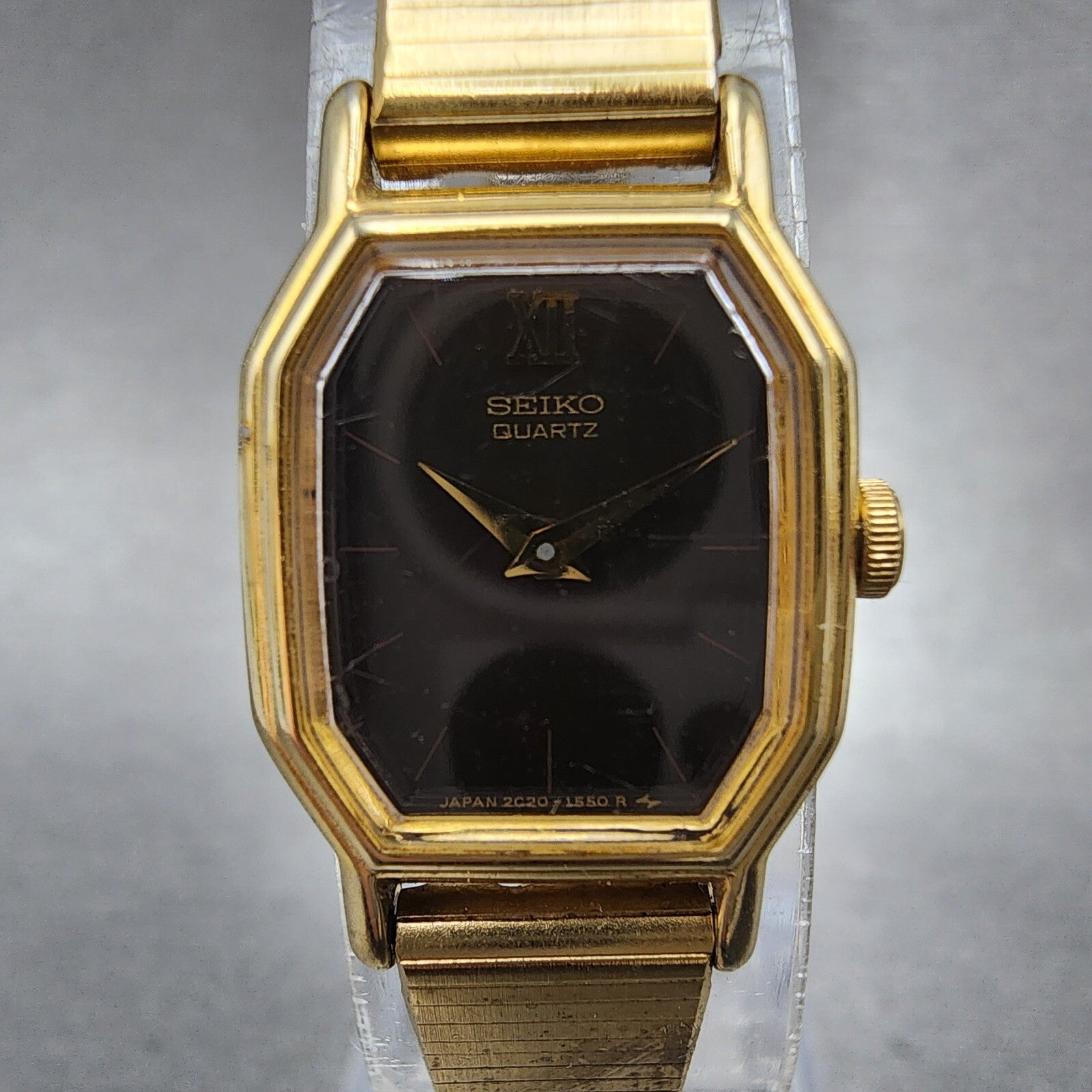 Seiko Watch Women 16mm Brown Dial Gold Tone Octagon 2C205769 New Battery VTG1