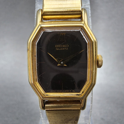 Seiko Watch Women 16mm Brown Dial Gold Tone Octagon 2C205769 New Battery VTG1