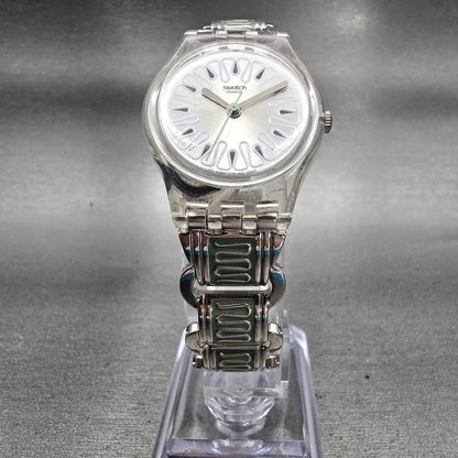 Swatch Urban Fashion Watch Women 25mm Silver Dial Clear Case LK290G New Battery5