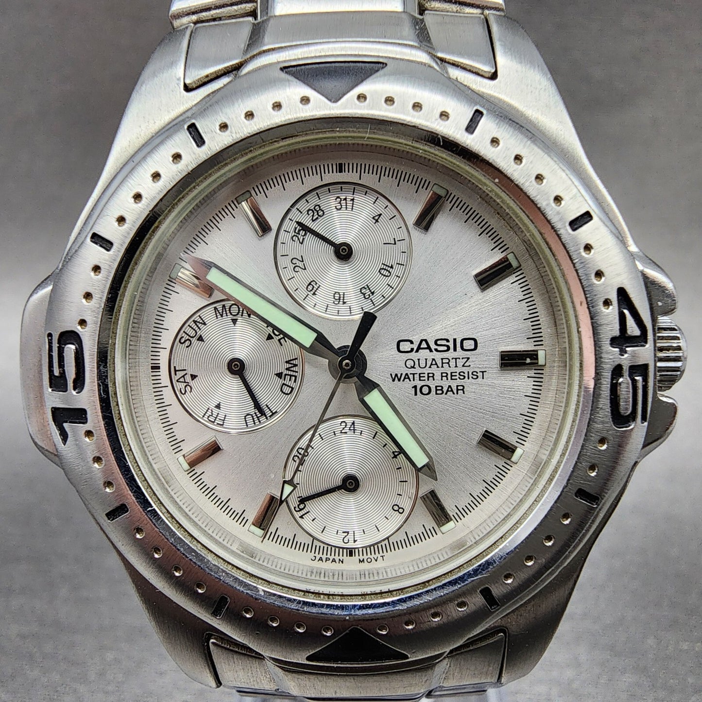 Casio MTD1046 Watch Men 38mm Silver Dial Steel Daydate Round READ!!!!! New Batt1