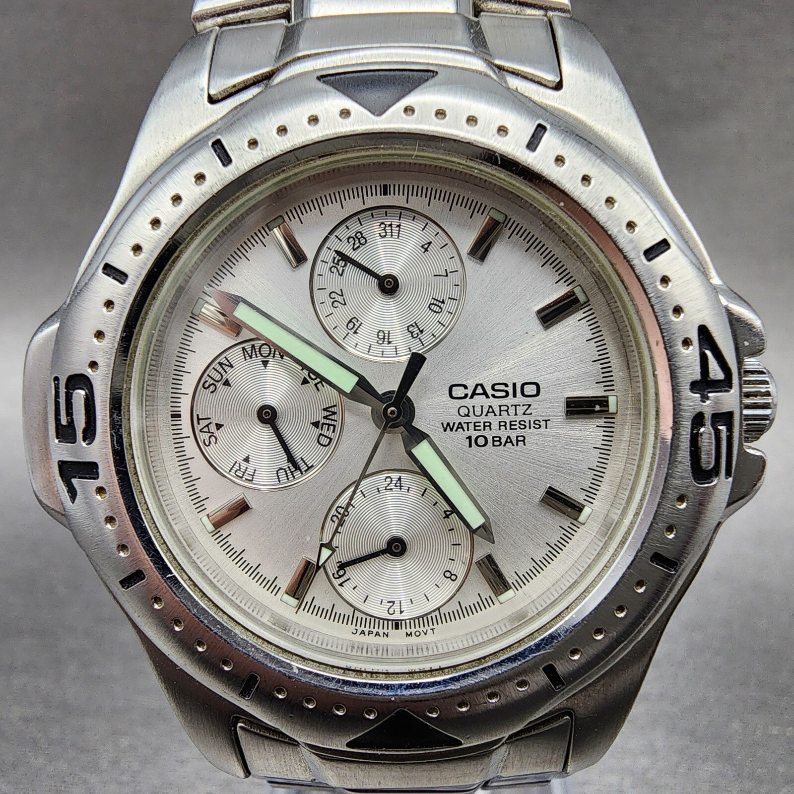 Casio MTD1046 Watch Men 38mm Silver Dial Steel Daydate Round READ!!!!! New Batt1