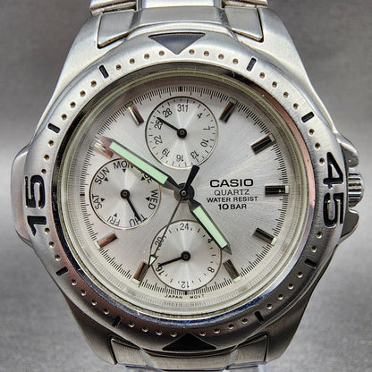 Casio MTD1046 Watch Men 38mm Silver Dial Steel Daydate Round READ!!!!! New Batt1