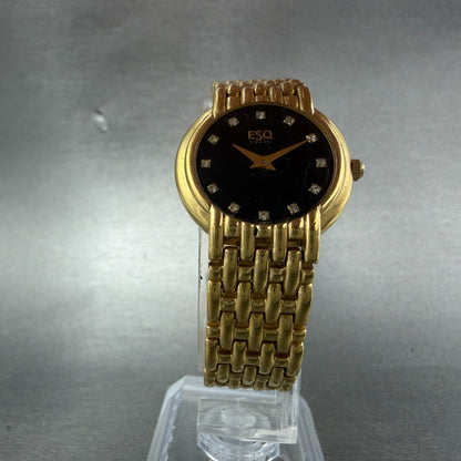 ESQ Watch Women 25mm Black Dial Gold Tone Round Gem Markers 100203B New Battery5