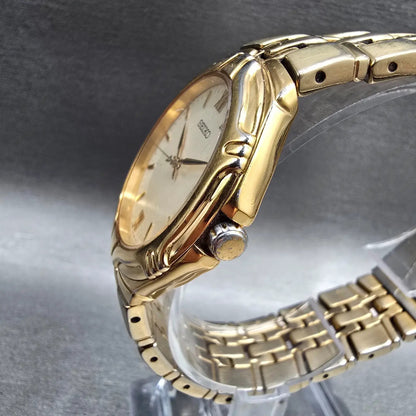 Seiko Watch Men 36mm Cream Dial Gold Tone Date Round 7N42-6C10 New Battery JP2