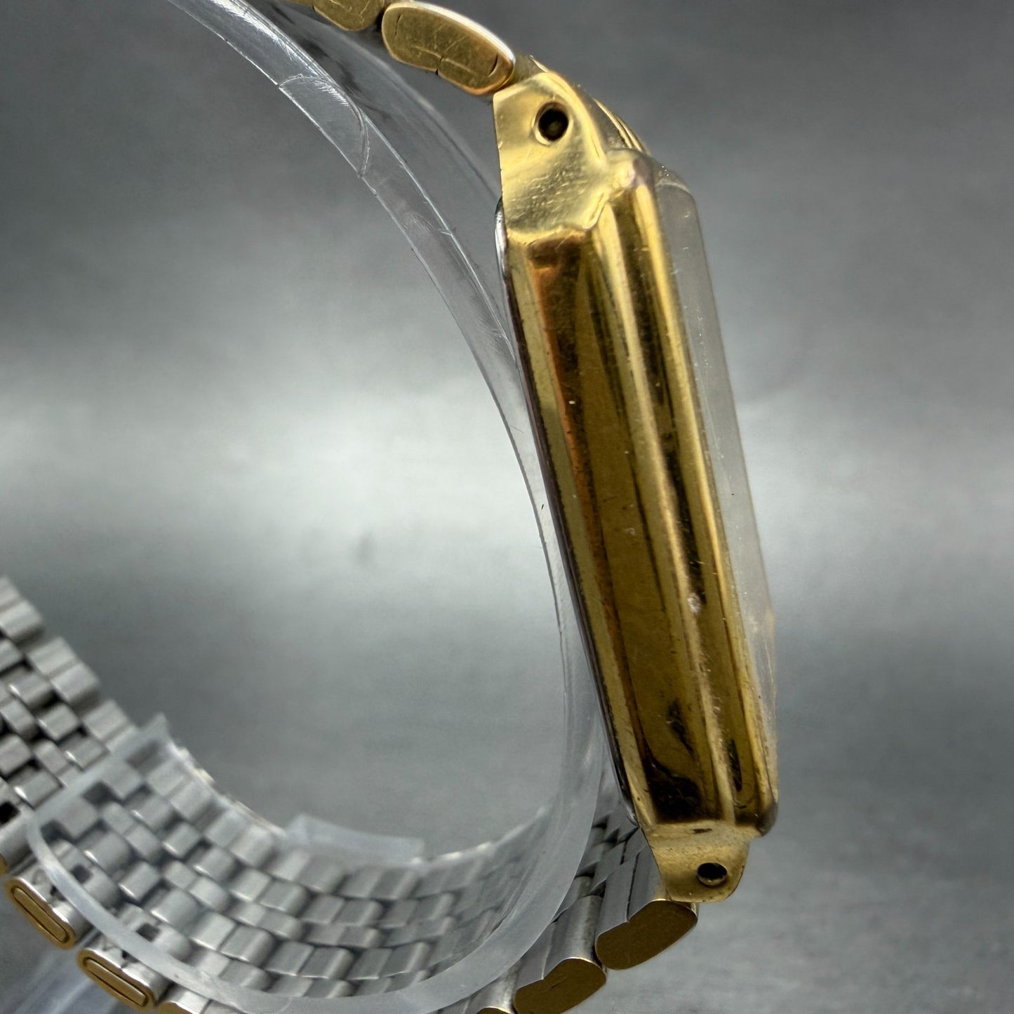 Pulsar Tank Watch Men 27mm White Dial Gold Tone Date Rectangle VX32-X154 NewBatt3
