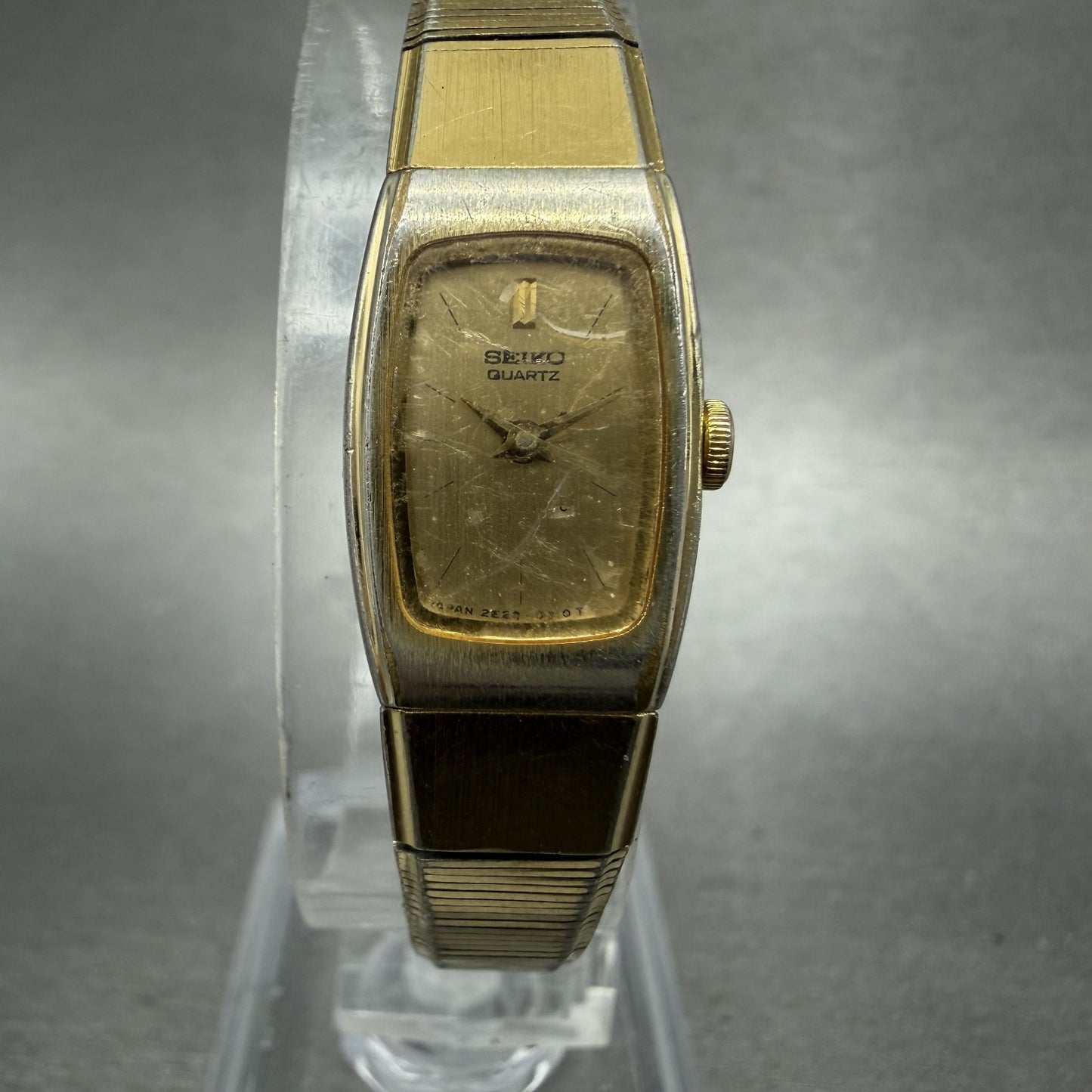Seiko Tank Watch Women 13mm Champagne Dial Gold Tone Rectangle 2e205139 New Bat0