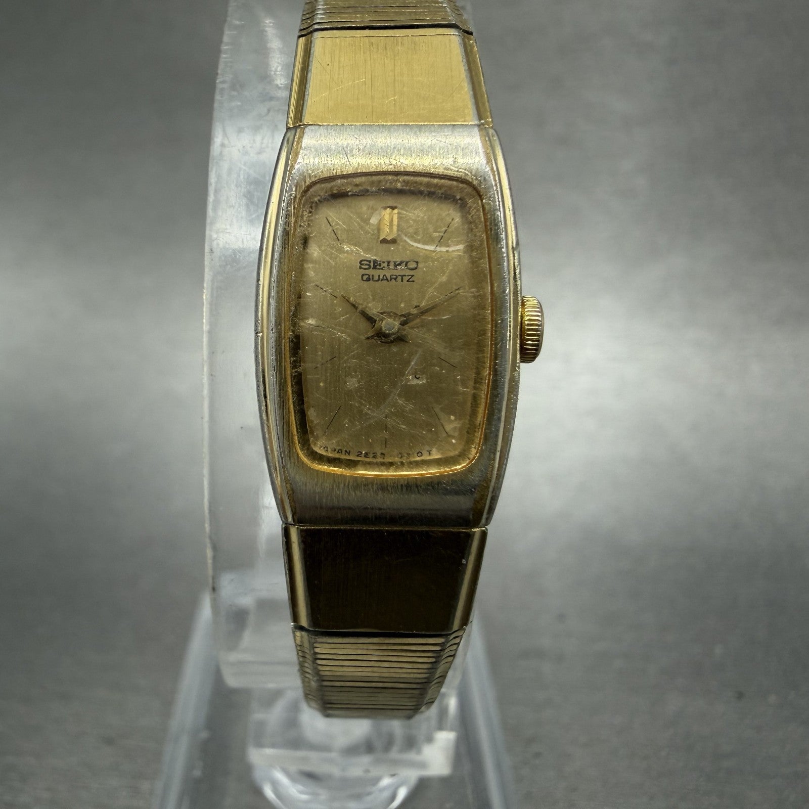 Seiko Tank Watch Women 13mm Champagne Dial Gold Tone Rectangle 2e205139 New Bat0