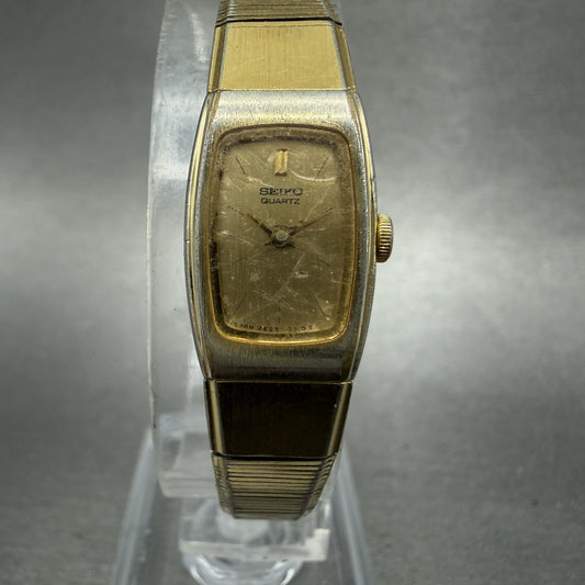 Seiko Tank Watch Women 13mm Champagne Dial Gold Tone Rectangle 2e205139 New Bat0