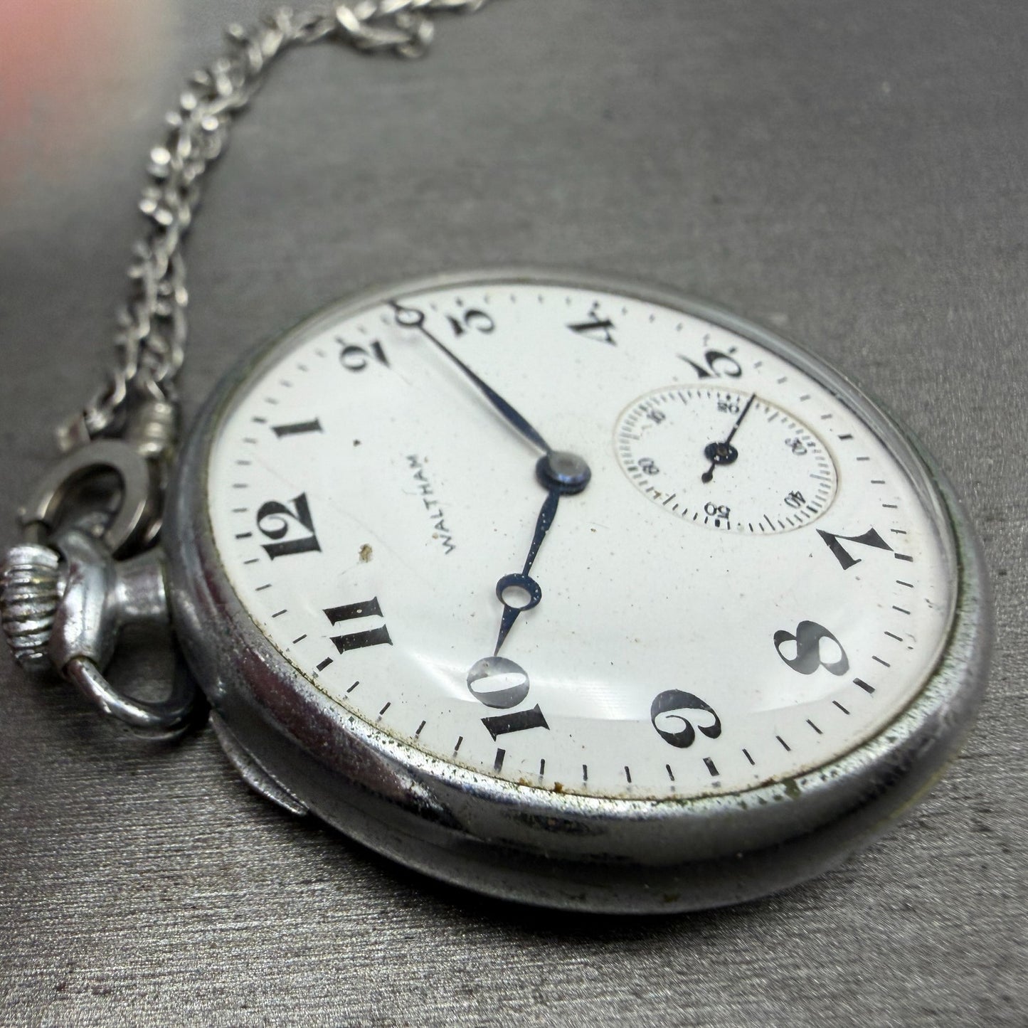 Waltham Pocket Watch White Dial Silver Tone Manual Wind Grade 225 PARTS4