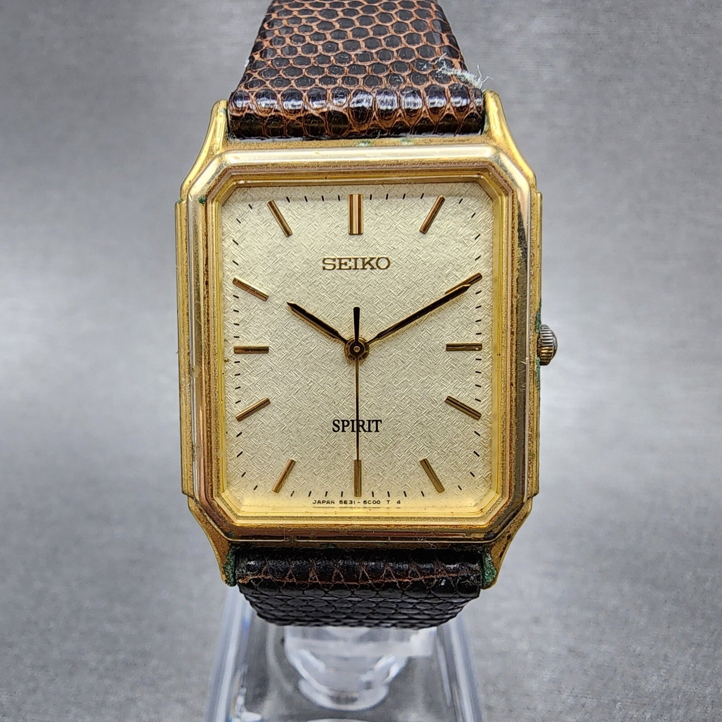Seiko Spirit Tank Watch Men 26mm White Dial Gold Tone 5e31-5b60 New Battery