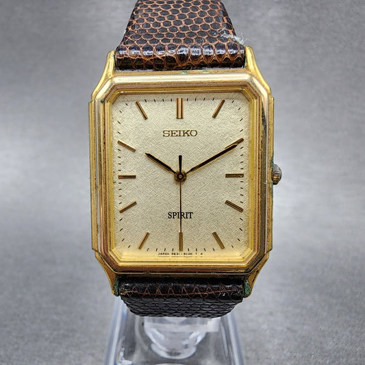 Seiko Spirit Tank Watch Men 26mm White Dial Gold Tone 5e31-5b60 New Battery