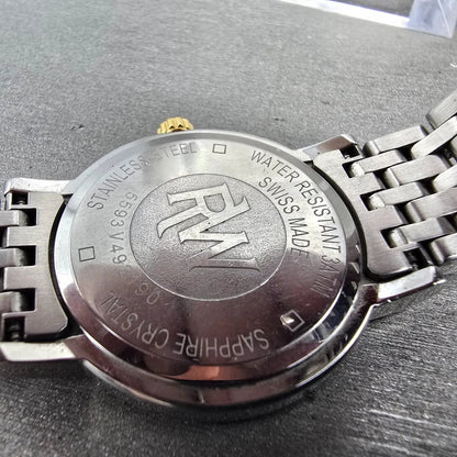 Raymond Weil Toccata Watch Men 35mm White Dial Two Tone Date Round New Battery W9