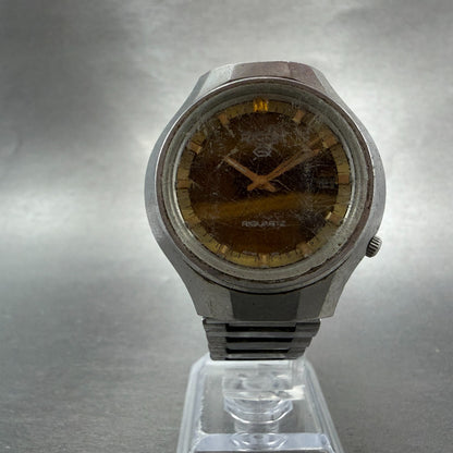 Ricoh Riquartz Watch Men 38mm Tiger Eye Dial Steel Date Round VTG PARTS6