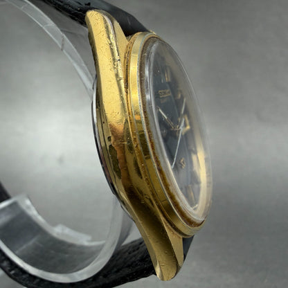 Seiko SQ Watch Men 35mm Black Dial Gold Tone Daydate Round 8223-8019 New Battery3