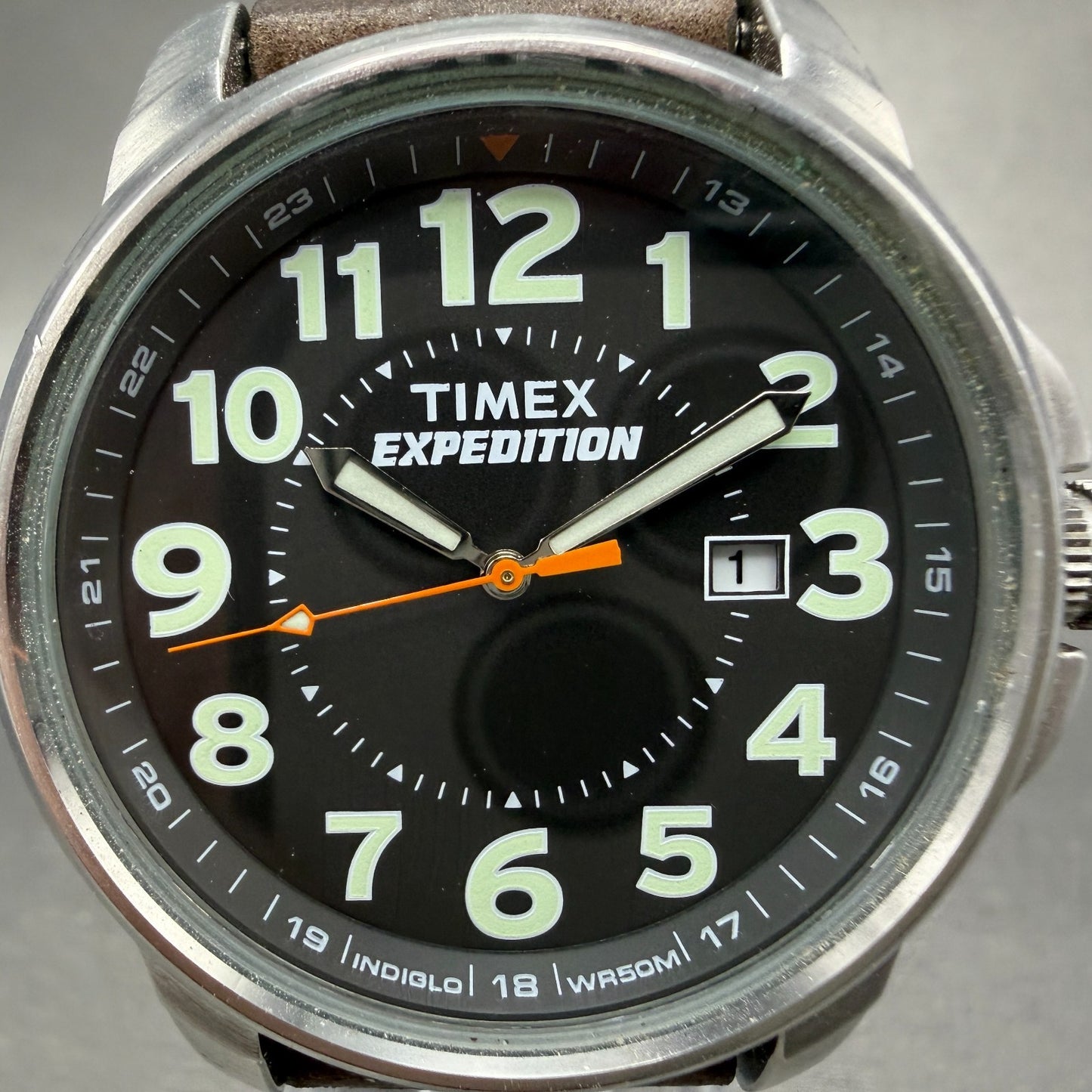 Timex Expedition Watch Men 40mm Black Dial Silver Tone Date Round New Battery1