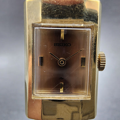 Seiko Tank Watch Women 16mm Gold Dial Gold Tone 113849 Rectangle Manual Wind1