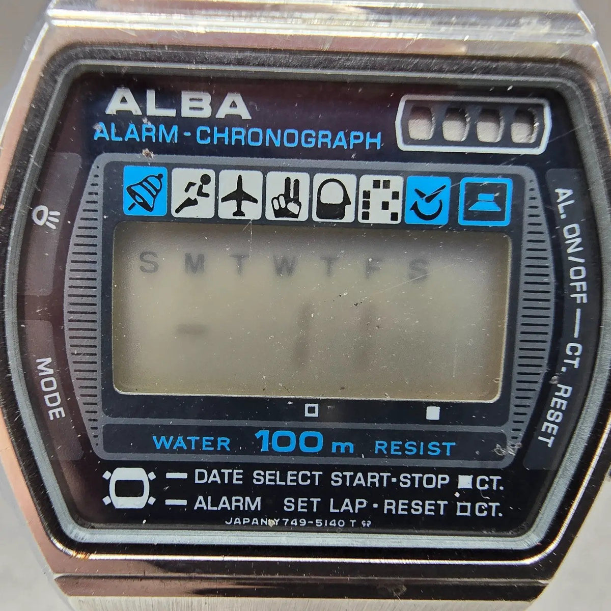 Alba Digital Watch Men 33mm Silver Alarm Chronograph Y749-5140 VTG Seiko PARTS2