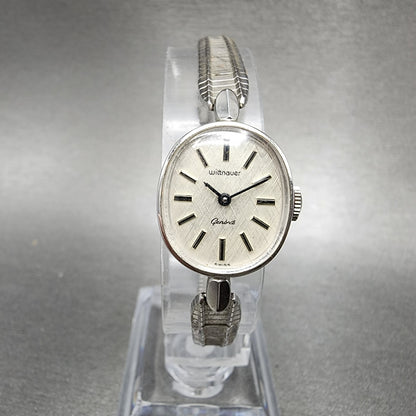 Wittnauer Geneve Watch Women 17mm Silver Dial Silver Tone NOS Oval Manual Wind1