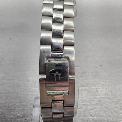 Bulova Watch Women 18mm Black Dial Silver Tone Rectangle 96L37 New Battery7