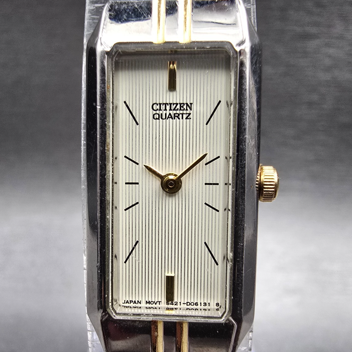 Citizen Tank Watch Women 13mm Champagne Dial Two Tone Rectangle New Battery JP1