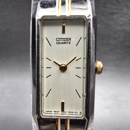 Citizen Tank Watch Women 13mm Champagne Dial Two Tone Rectangle New Battery JP1