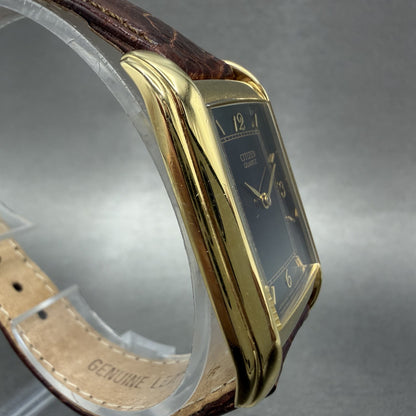 Citizen Tank Watch Men 26mm Black Dial Gold Tone Rectangle 6020-S41908 New Bat Z3