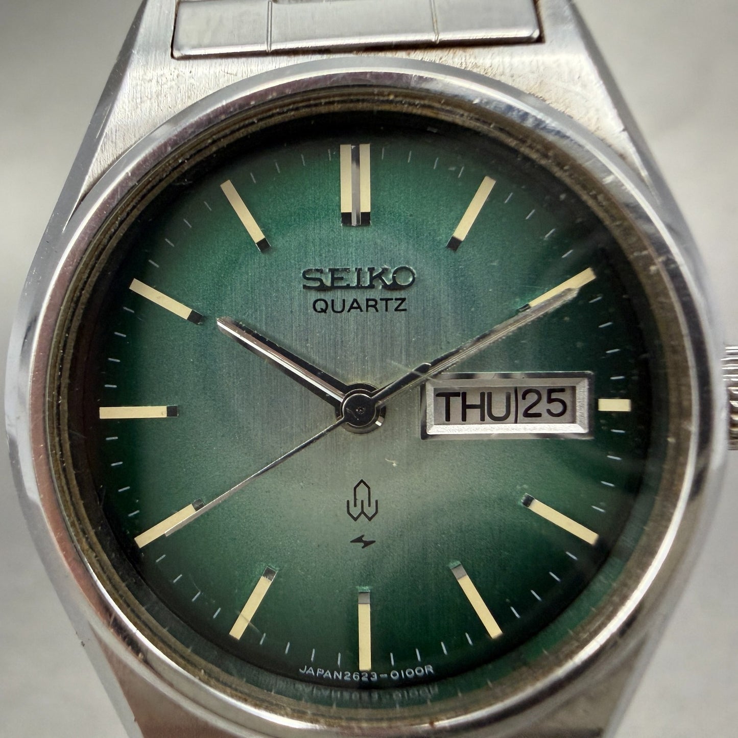 Seiko Watch Women 26mm Green Dial Silver Tone Daydate 2623-0100 New Battery1