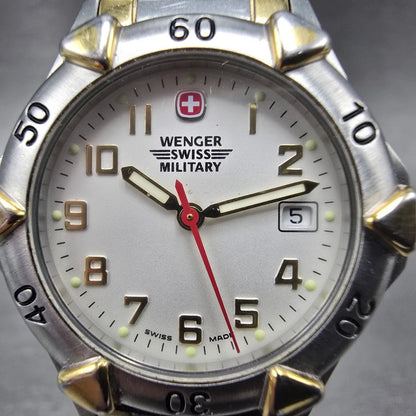 Wenger Swiss Military Dive Watch Women 30mm White Dial TwoTone Date 79052 NewBat1