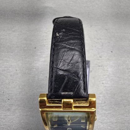 Bulova Watch Men 25mm Black Dial Gold Tone Date Rectangle New Battery 97B42 VTG4
