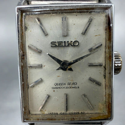 Seiko Queen Seiko Tank Watch Women 16mm White Dial Silver Tone Rectangle Runs 21