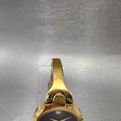 Movado Kara Watch Women 24mm Black Dial Gold Tone Round 88A11846 New Battery4