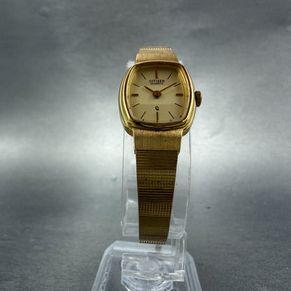 Citizen CQ Watch Women 17mm Champagne Dial Gold Tone 3220 New Battery Vintage5