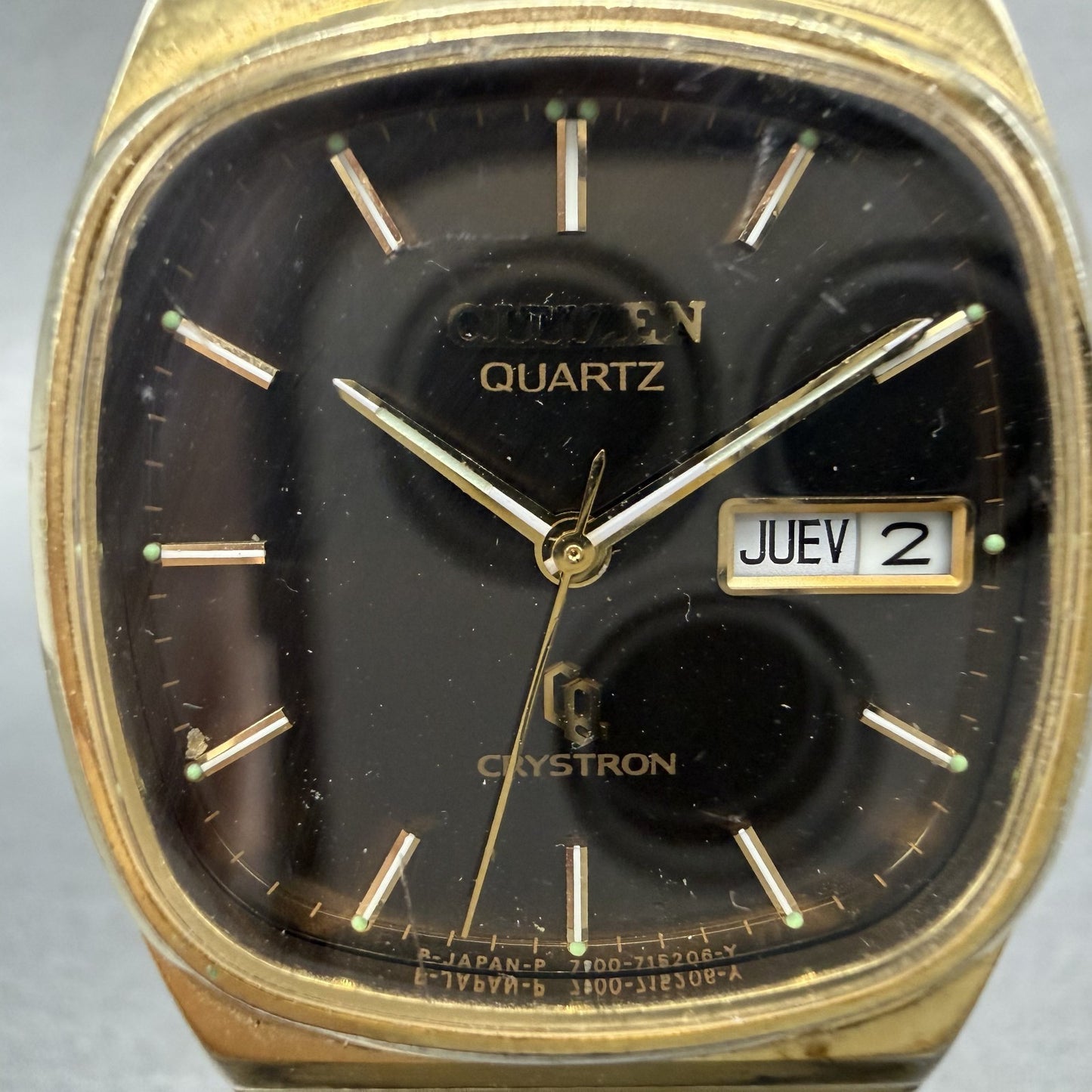 Citizen CQ Crystron Watch Men 33mm Brown Dial Gold Tone Daydate 4731549 PARTS2