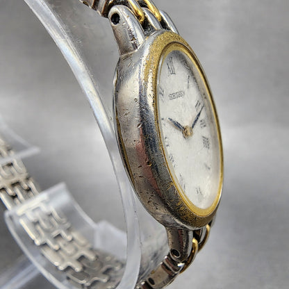 Seiko Watch Women 17mm White Dial Two Tone Oval Vintage V4001029 New Battery3